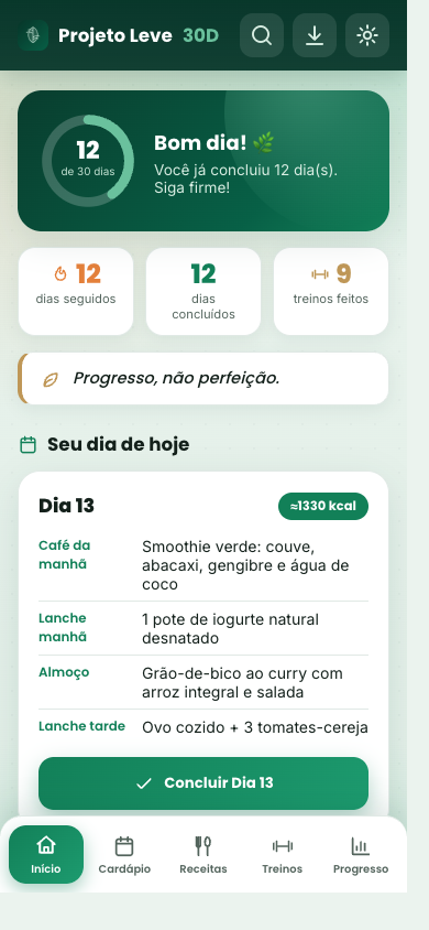 App do Projeto Leve 30D na tela do celular